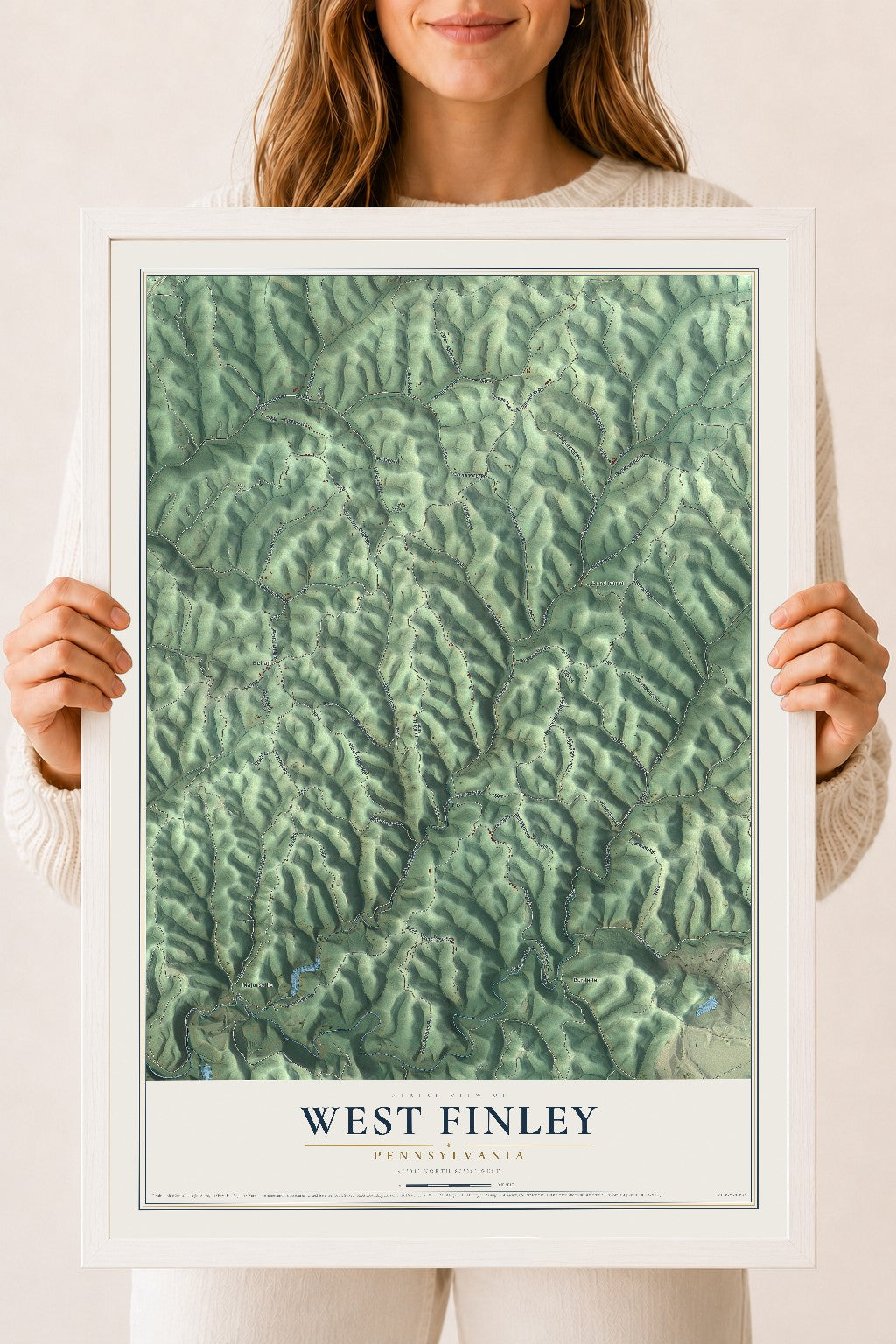 Map of West Finley, Pennsylvania, 18 x 24 inch print in a white wood frame