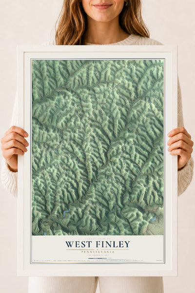 Map of West Finley, Pennsylvania, 18 x 24 inch print in a white wood frame