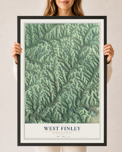 Map of West Finley, Pennsylvania, 24 x 36 inch print in a black wood frame