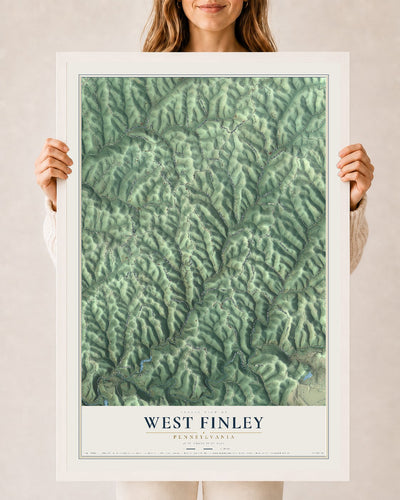 Map of West Finley, Pennsylvania, 24 x 36 inch print in a white wood frame