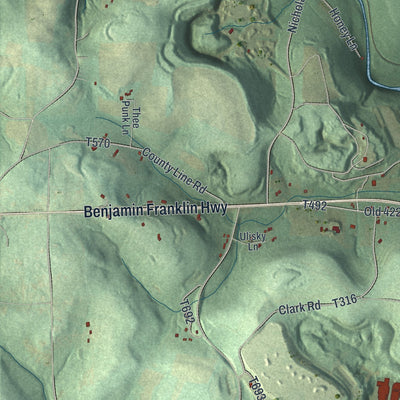 Close-up of the map of West Franklin, Pennsylvania print showing street and building detail