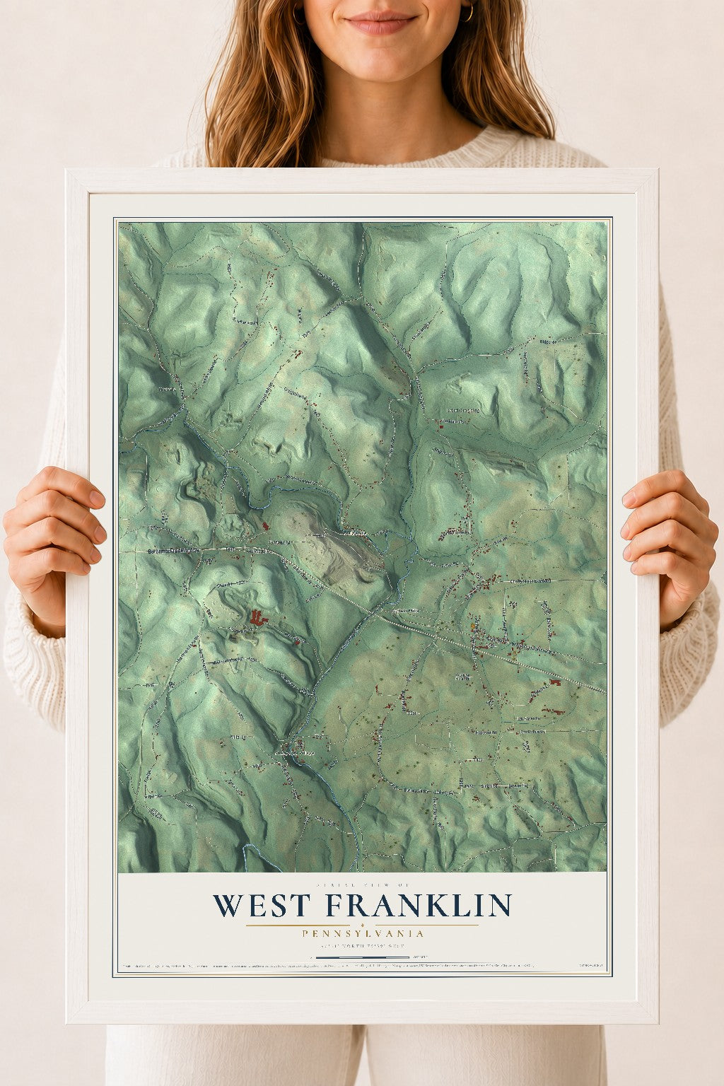 Map of West Franklin, Pennsylvania, 18 x 24 inch print in a white wood frame