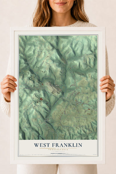 Map of West Franklin, Pennsylvania, 18 x 24 inch print in a white wood frame