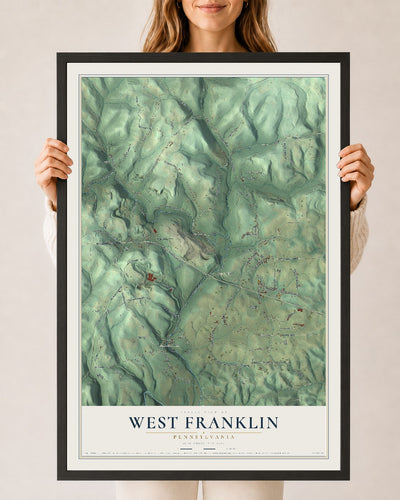 Map of West Franklin, Pennsylvania, 24 x 36 inch print in a black wood frame