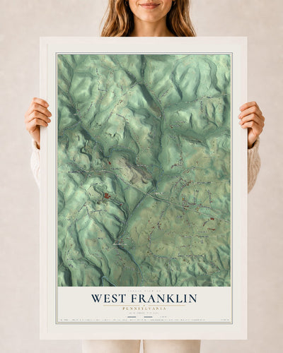 Map of West Franklin, Pennsylvania, 24 x 36 inch print in a white wood frame