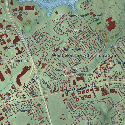 Close-up of the map of West Goshen, Pennsylvania print showing street and building detail