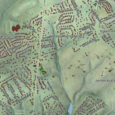 Second close-up of the map of West Goshen, Pennsylvania print showing more streets and buildings