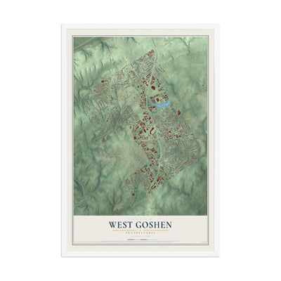 Map of West Goshen, Pennsylvania, 12 x 18 inch print in a white wood frame