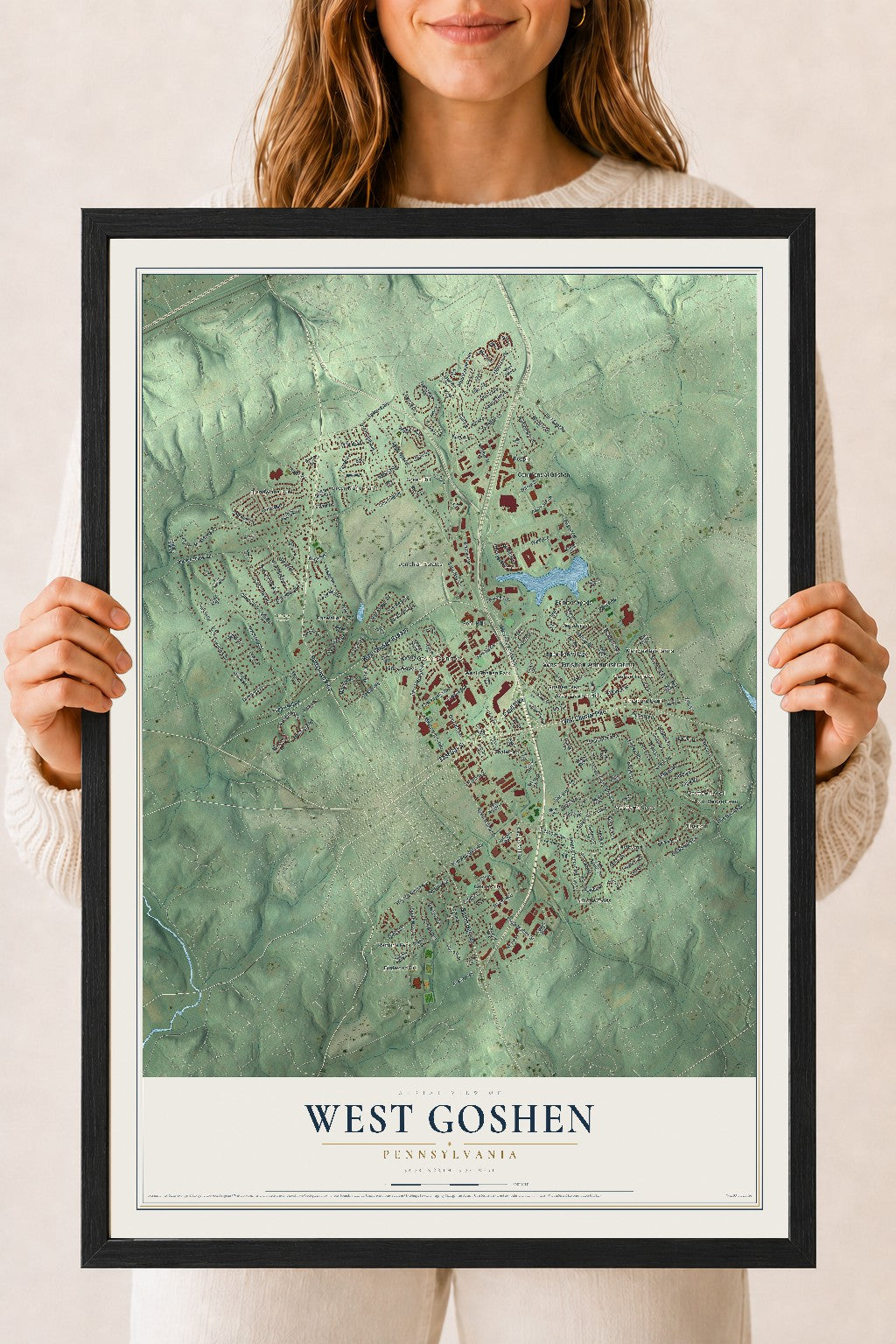 Map of West Goshen, Pennsylvania, 18 x 24 inch print in a black wood frame