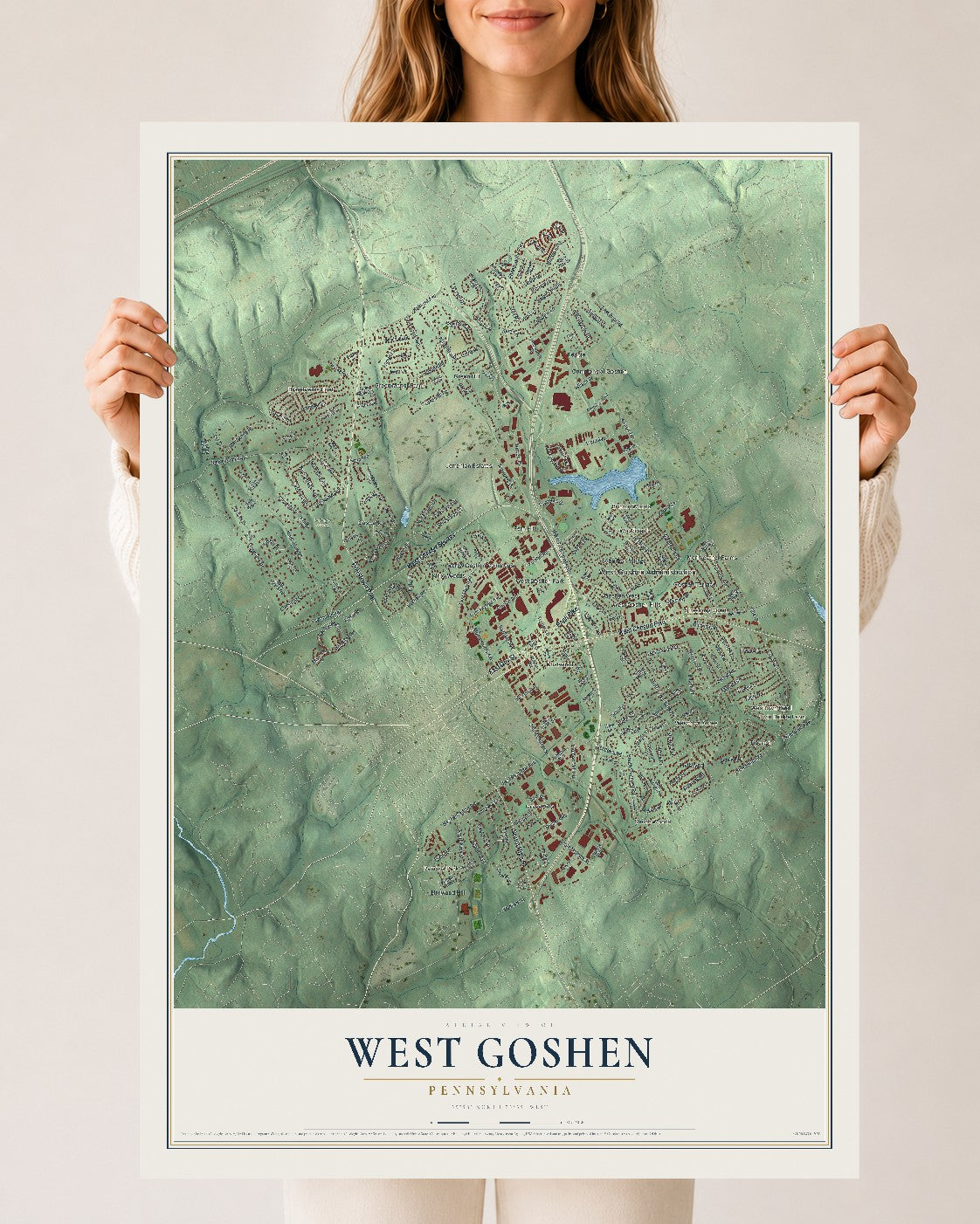 Map of West Goshen, Pennsylvania, 24 x 36 inch unframed archival matte print