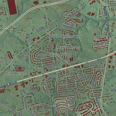 Close-up of the map of West Hanover, Pennsylvania print showing street and building detail