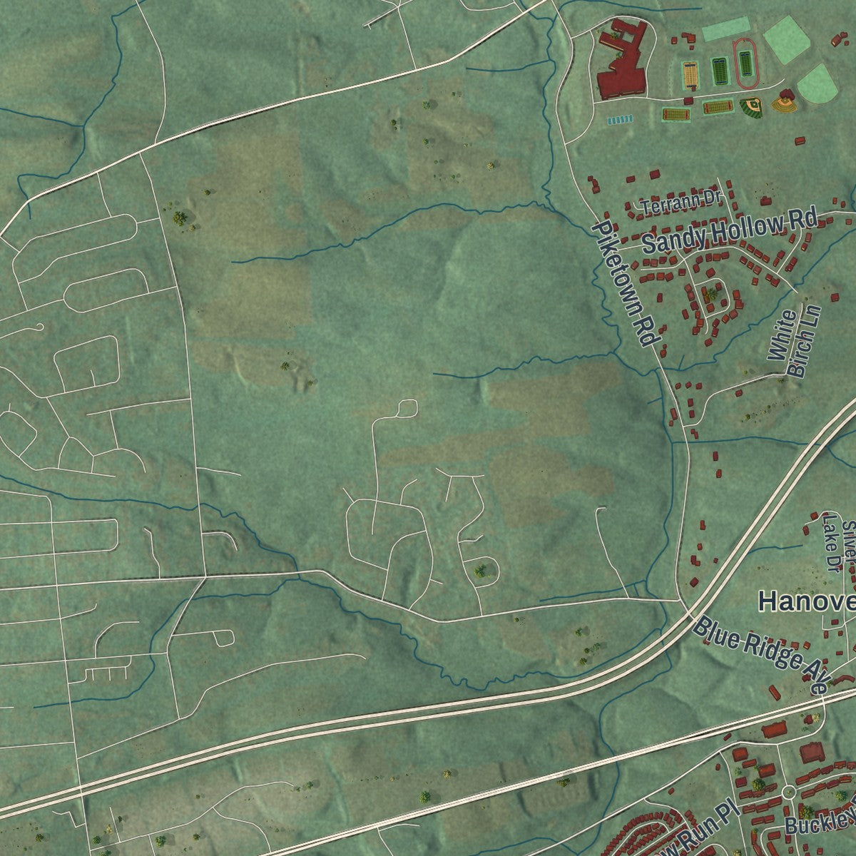 Second close-up of the map of West Hanover, Pennsylvania print showing more streets and buildings