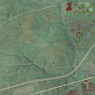 Second close-up of the map of West Hanover, Pennsylvania print showing more streets and buildings