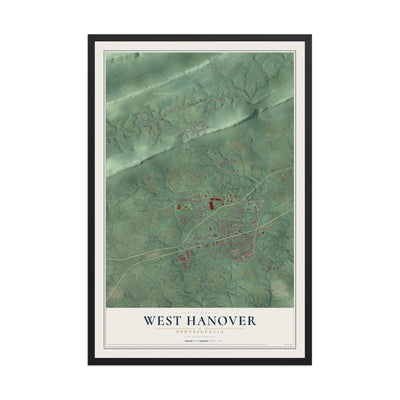 Map of West Hanover, Pennsylvania, 12 x 18 inch print in a black wood frame