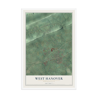 Map of West Hanover, Pennsylvania, 12 x 18 inch print in a white wood frame
