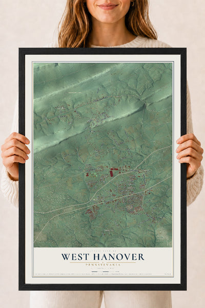 Map of West Hanover, Pennsylvania, 18 x 24 inch print in a black wood frame