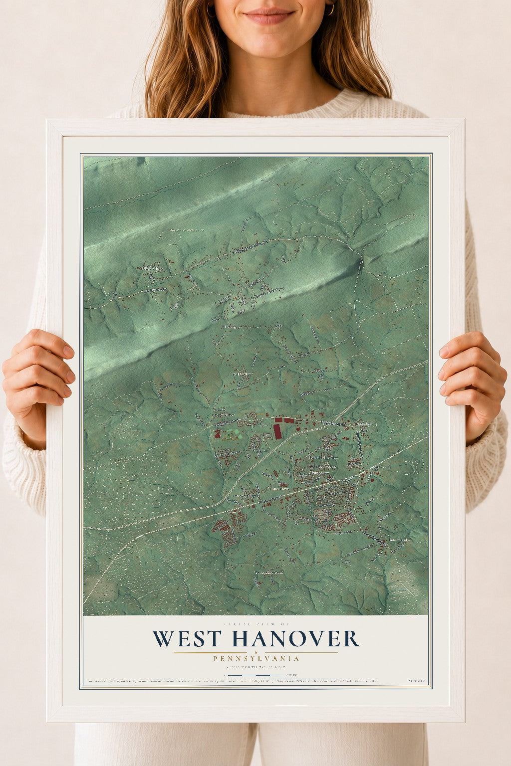 Map of West Hanover, Pennsylvania, 18 x 24 inch print in a white wood frame