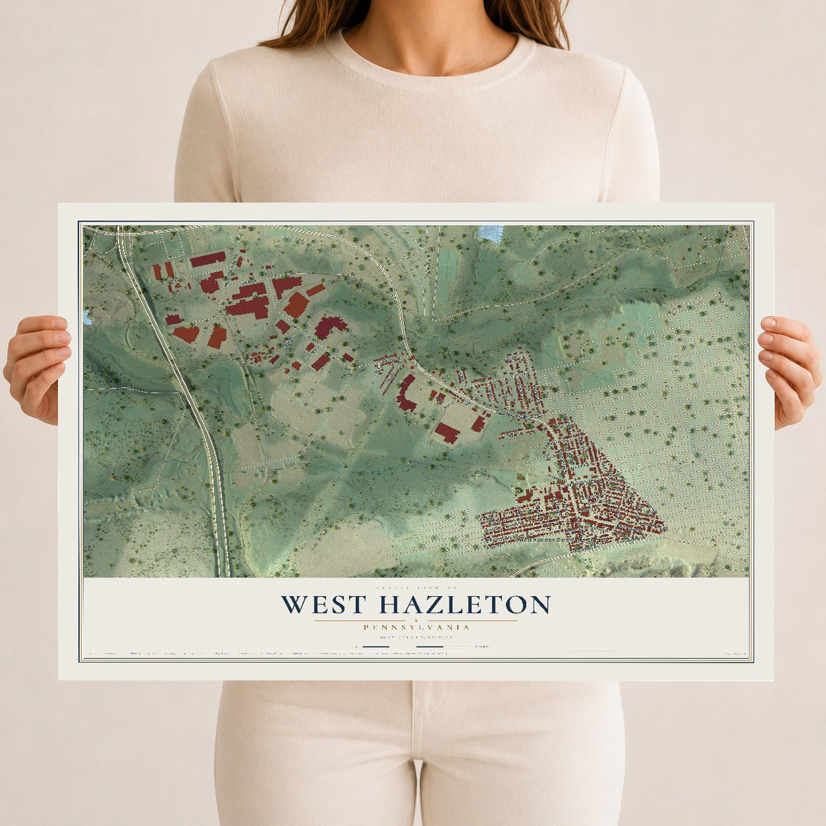 Map of West Hazleton, Pennsylvania, 12 x 18 inch unframed archival matte print