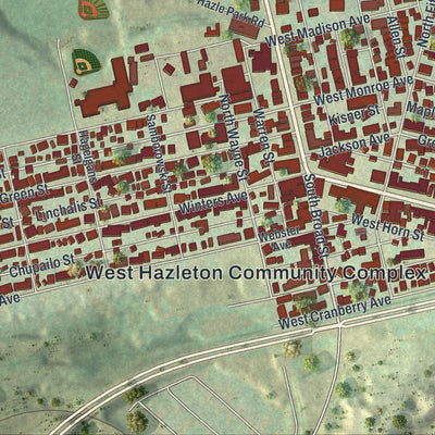 Close-up of the map of West Hazleton, Pennsylvania print showing street and building detail