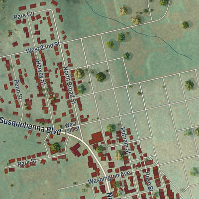Second close-up of the map of West Hazleton, Pennsylvania print showing more streets and buildings