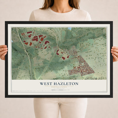 Map of West Hazleton, Pennsylvania, 18 x 24 inch print in a black wood frame