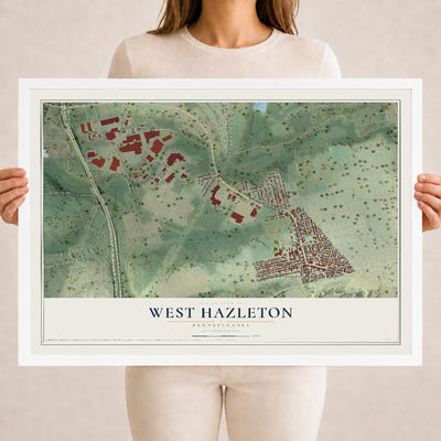 Map of West Hazleton, Pennsylvania, 18 x 24 inch print in a white wood frame