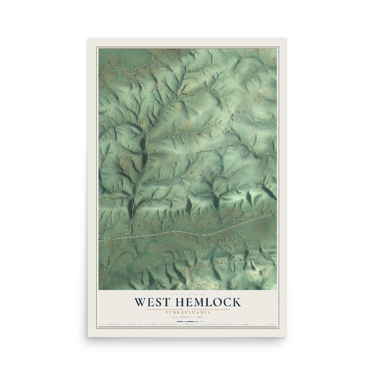 Map of West Hemlock, Pennsylvania, 12 x 18 inch unframed archival matte print