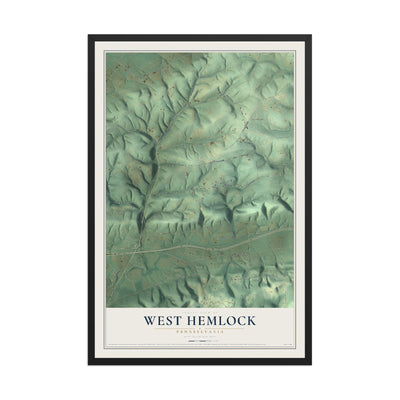 Map of West Hemlock, Pennsylvania, 12 x 18 inch print in a black wood frame