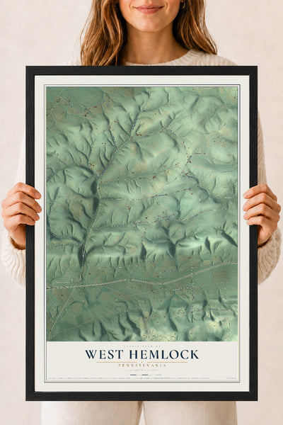 Map of West Hemlock, Pennsylvania, 18 x 24 inch print in a black wood frame