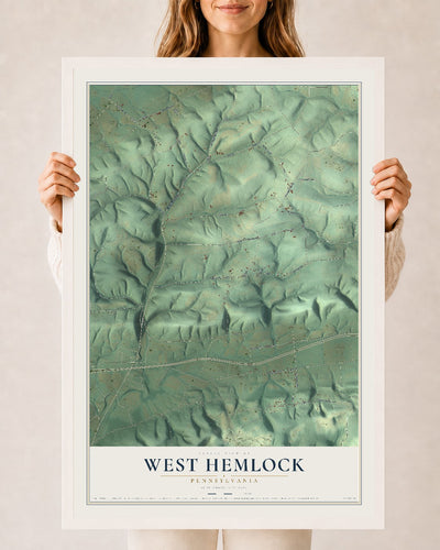Map of West Hemlock, Pennsylvania, 24 x 36 inch print in a white wood frame