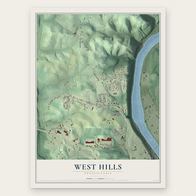 West Hills, Pennsylvania map print, the full design