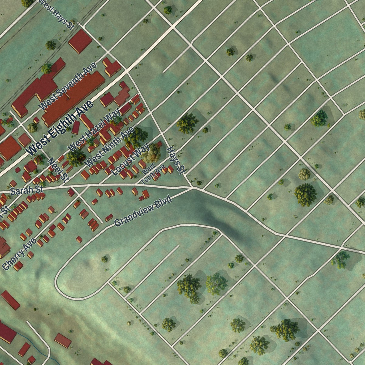 Second close-up of the map of West Homestead, Pennsylvania print showing more streets and buildings