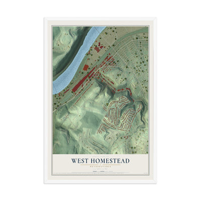Map of West Homestead, Pennsylvania, 12 x 18 inch print in a white wood frame