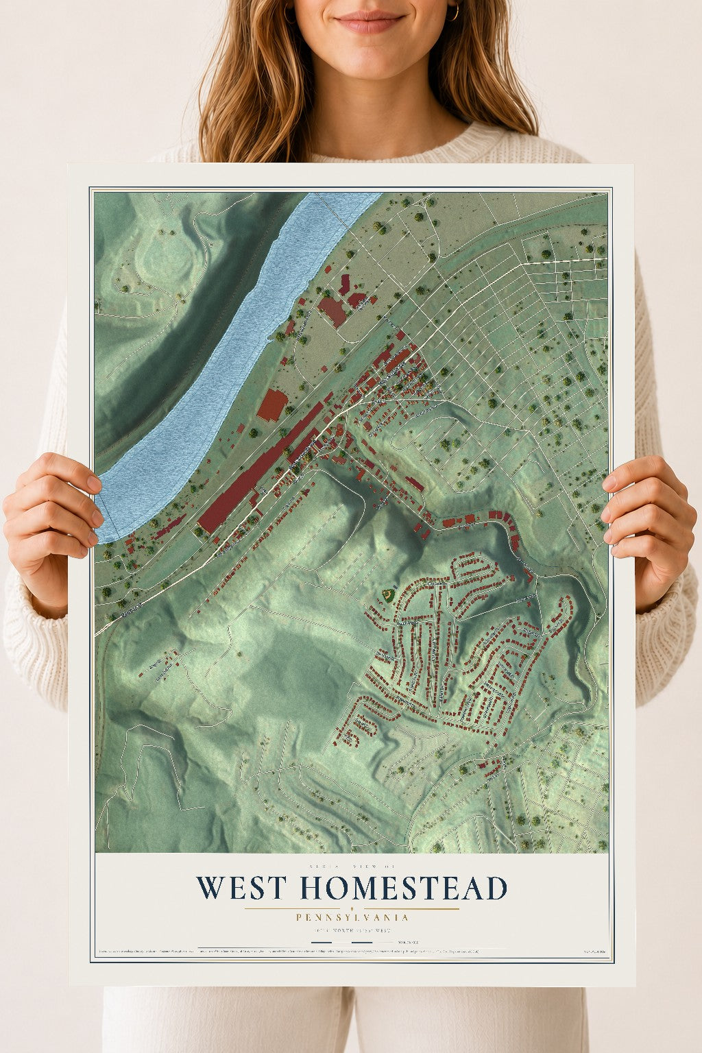 Map of West Homestead, Pennsylvania, 18 x 24 inch unframed archival matte print