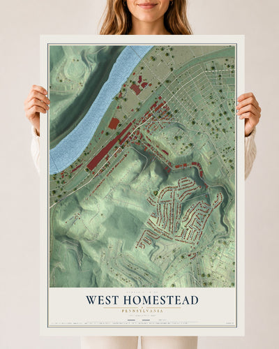 Map of West Homestead, Pennsylvania, 24 x 36 inch unframed archival matte print