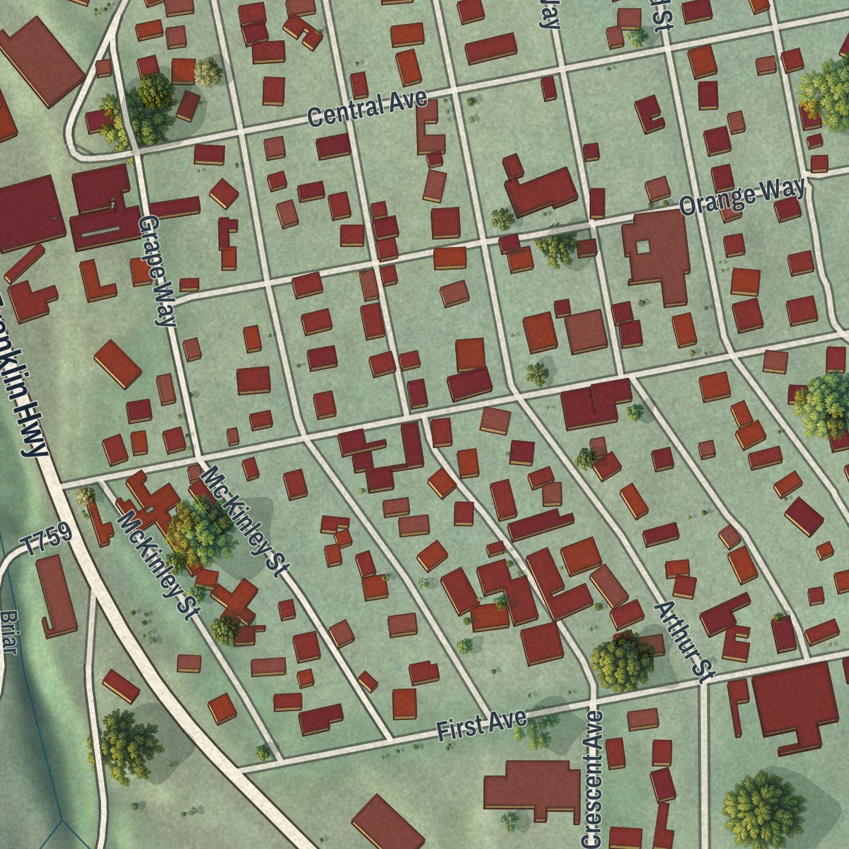 Close-up of the map of West Kittanning, Pennsylvania print showing street and building detail
