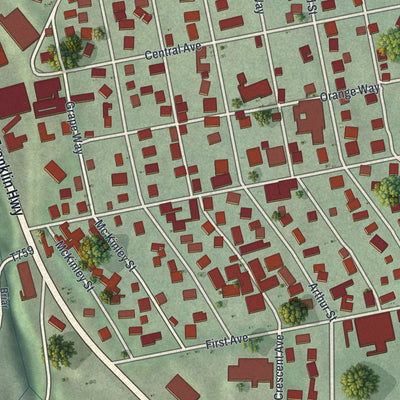 Close-up of the map of West Kittanning, Pennsylvania print showing street and building detail