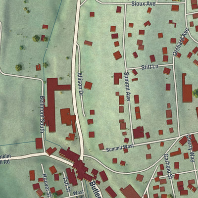 Second close-up of the map of West Kittanning, Pennsylvania print showing more streets and buildings