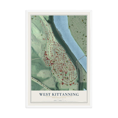 Map of West Kittanning, Pennsylvania, 12 x 18 inch print in a white wood frame