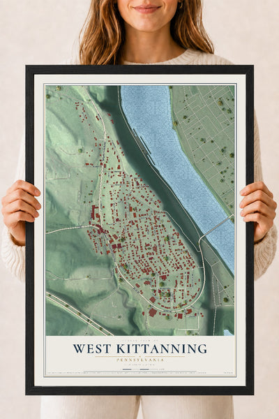 Map of West Kittanning, Pennsylvania, 18 x 24 inch print in a black wood frame