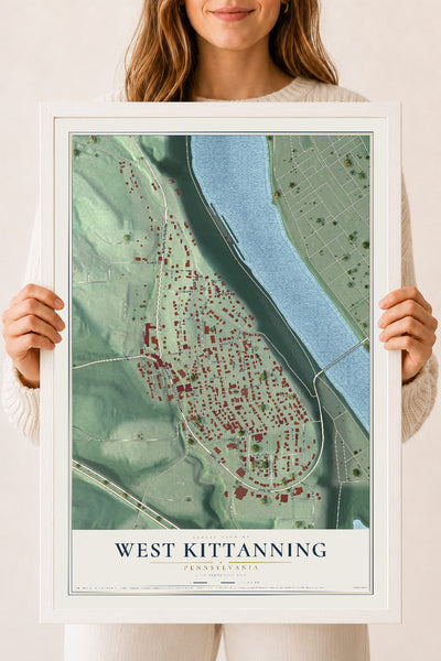 Map of West Kittanning, Pennsylvania, 18 x 24 inch print in a white wood frame