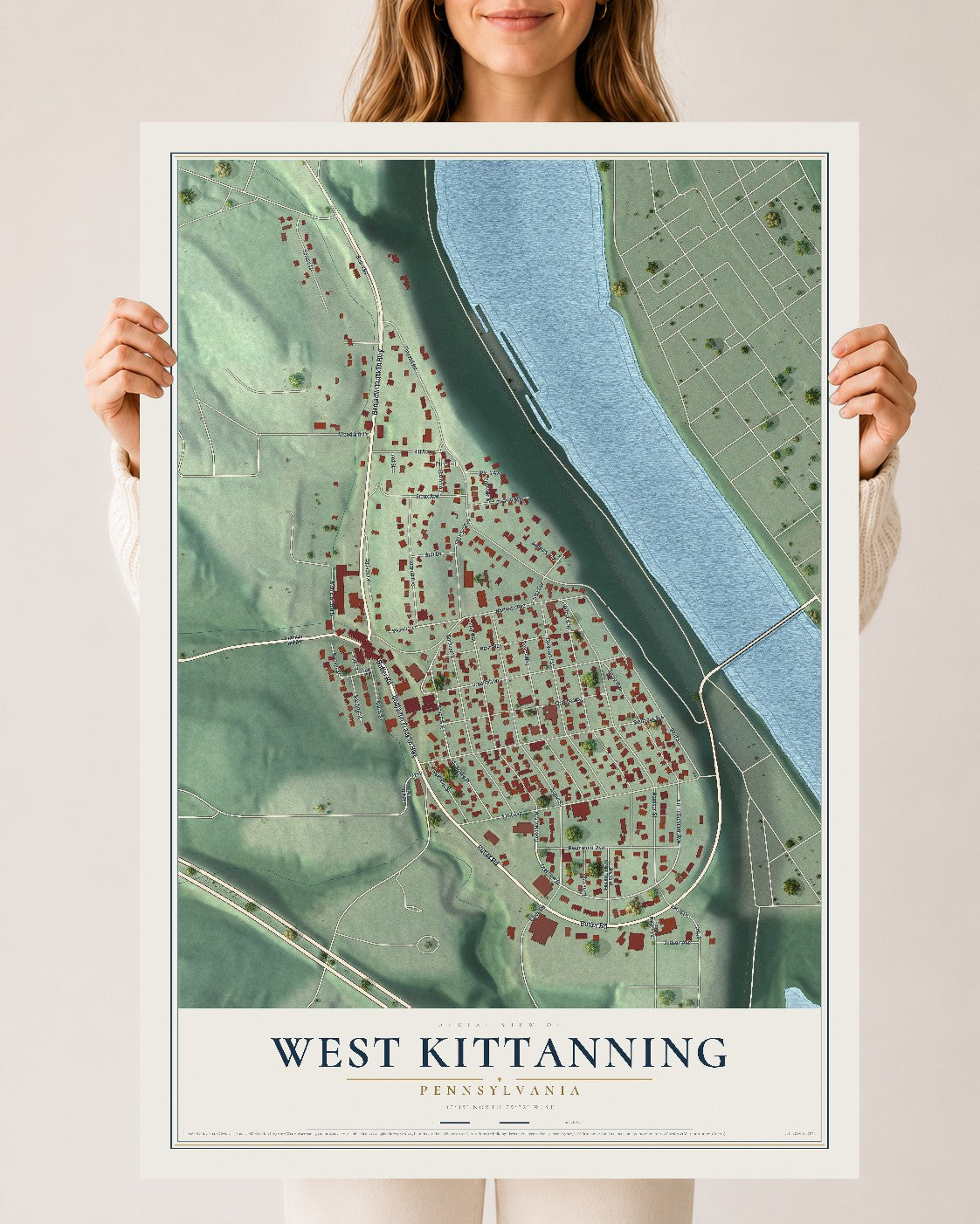 Map of West Kittanning, Pennsylvania, 24 x 36 inch unframed archival matte print