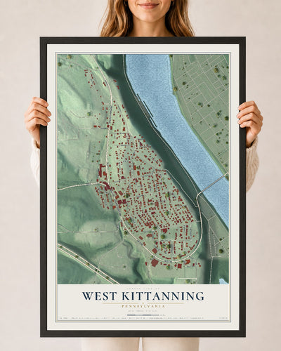 Map of West Kittanning, Pennsylvania, 24 x 36 inch print in a black wood frame