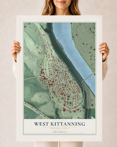 Map of West Kittanning, Pennsylvania, 24 x 36 inch print in a white wood frame