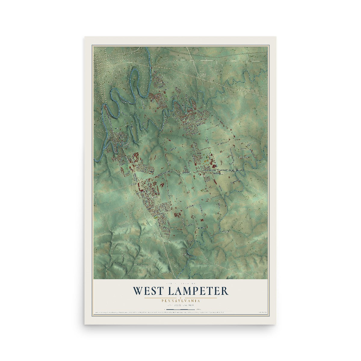 Map of West Lampeter, Pennsylvania, 12 x 18 inch unframed archival matte print