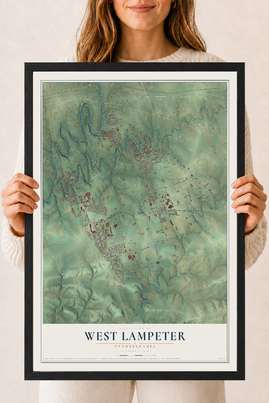 Map of West Lampeter, Pennsylvania, 18 x 24 inch print in a black wood frame