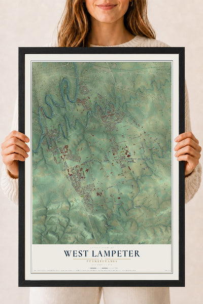 Map of West Lampeter, Pennsylvania, 18 x 24 inch print in a black wood frame