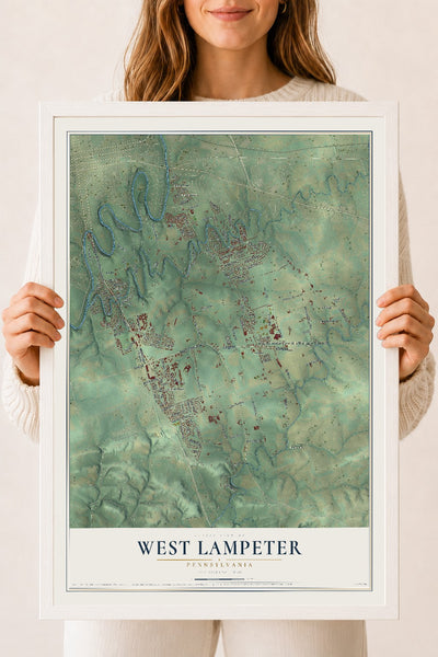 Map of West Lampeter, Pennsylvania, 18 x 24 inch print in a white wood frame