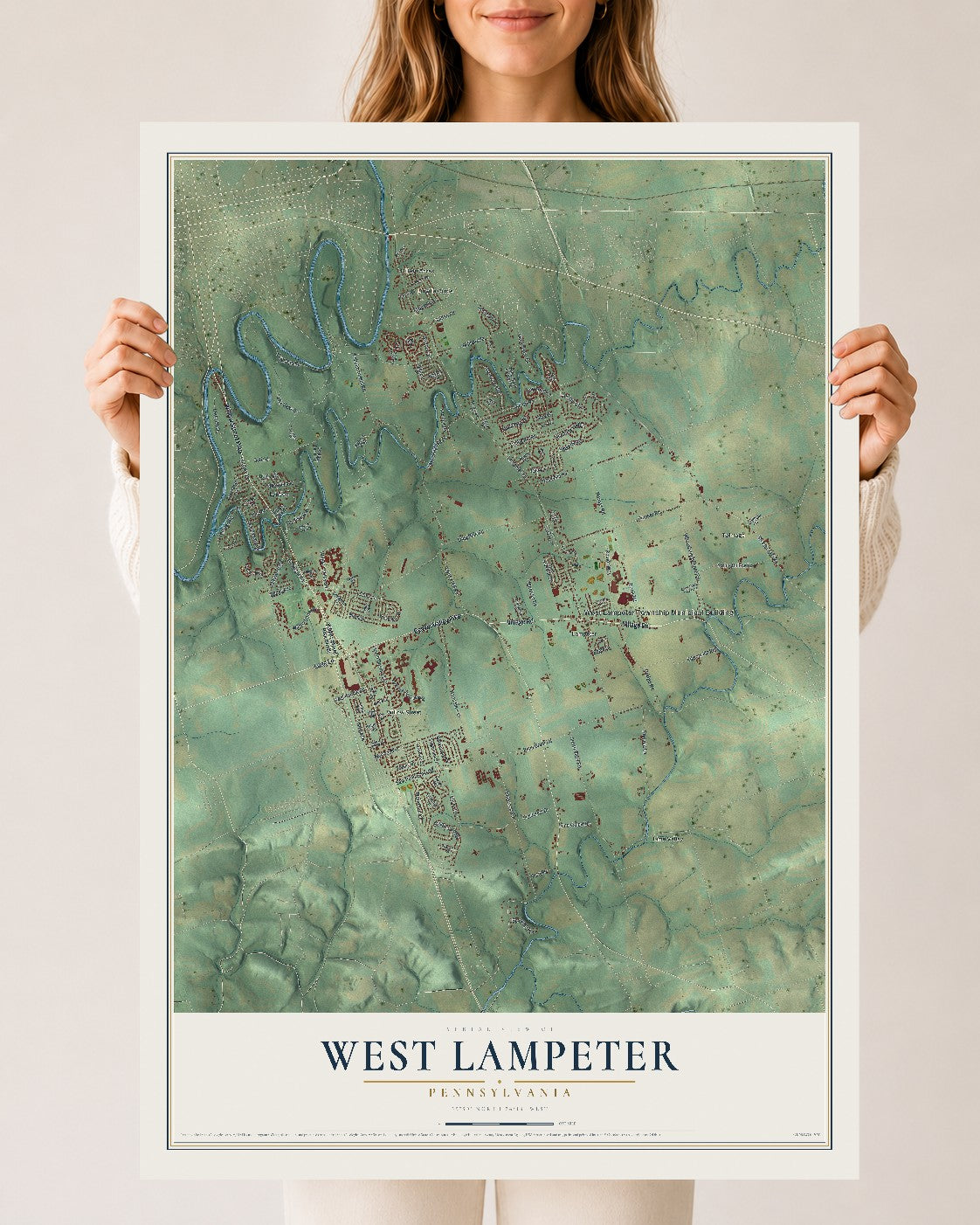 Map of West Lampeter, Pennsylvania, 24 x 36 inch unframed archival matte print