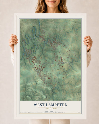 Map of West Lampeter, Pennsylvania, 24 x 36 inch print in a white wood frame